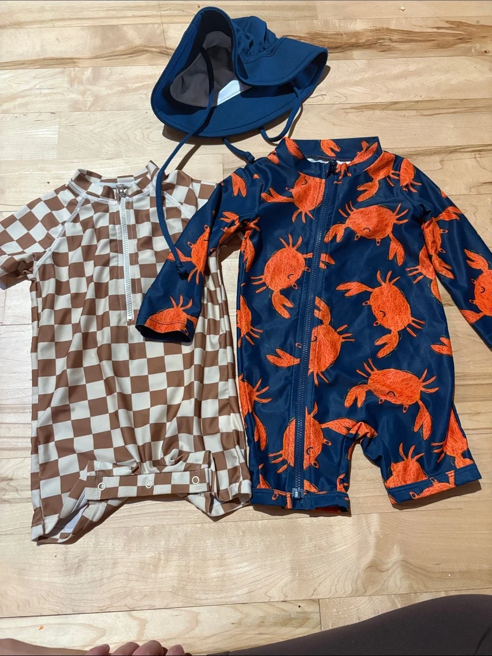 Crab Print Navy & Orange Zippered Rash Guard Romper 12-18 months
